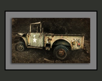 Old Military Jeep Truck Photo, One of a kind Retro Style fine art print, Original army truck wall art by Oklahoma Photographer