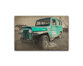 Vintage Willys Jeep Wall Art, One of a kind retro style selective color Giclée fine art print, Original classic Jeep off road wall decor