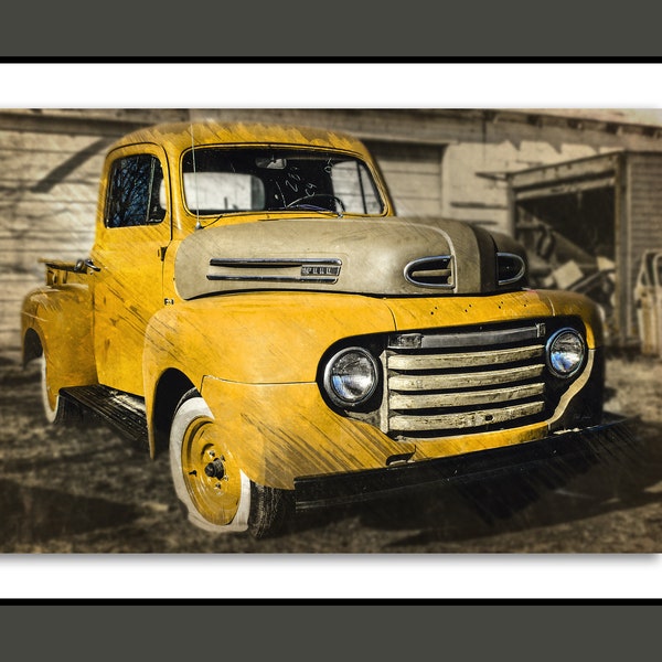 Vintage Old Ford Pickup Truck Photo, Wall Decor, Wall Art, Original Retro Style Fine Art Print "Flat on Race Day" Car Collector Wall Art