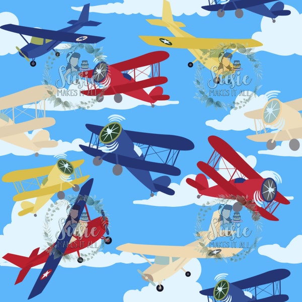 vintage planes on blue seamless file