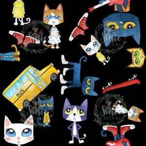 story book cat and friends on black seamless file