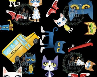 story book cat and friends on black seamless file