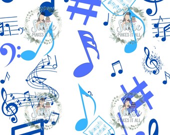 blue and white music notes seamless file