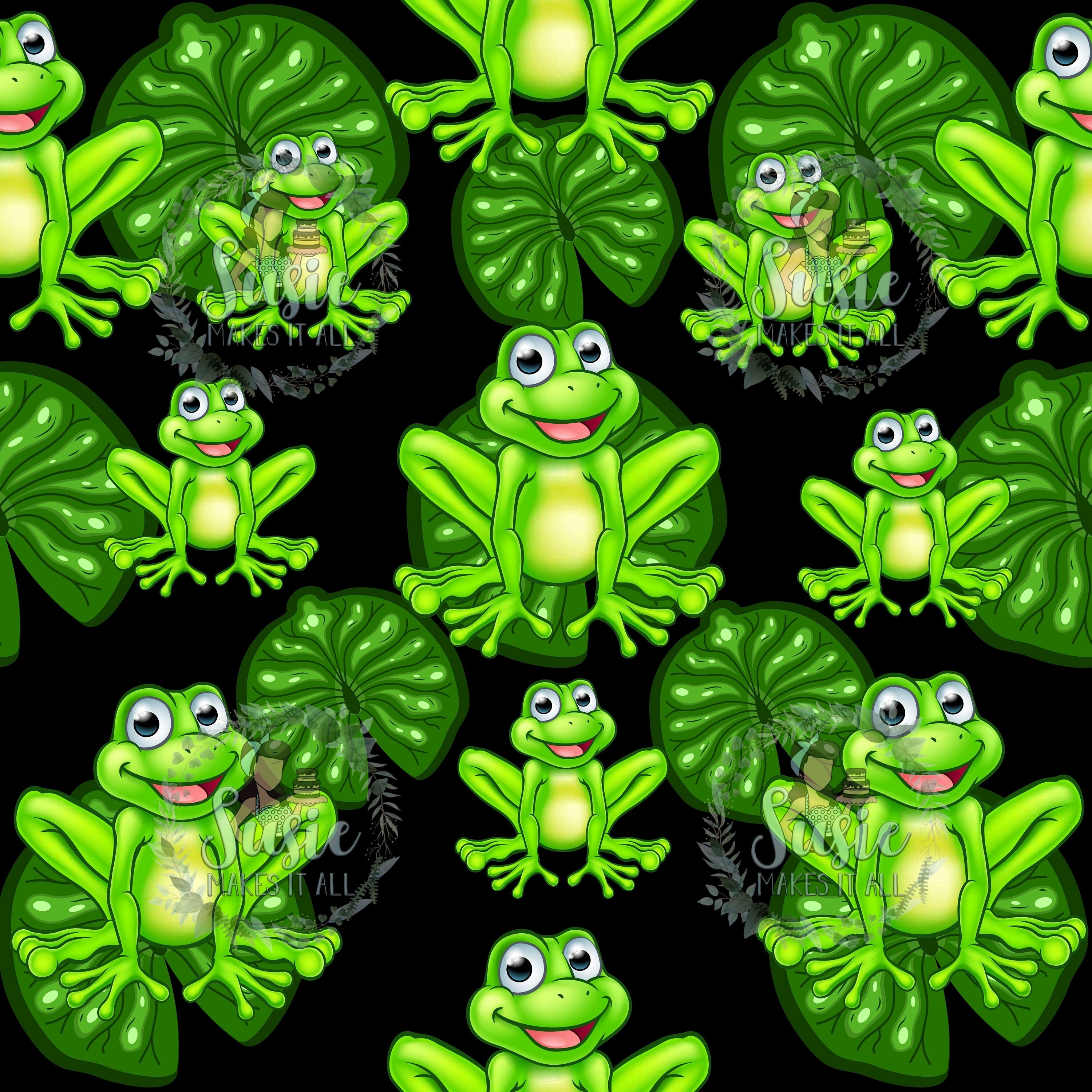 Frogs on Lilypads Black Seamless File - Etsy