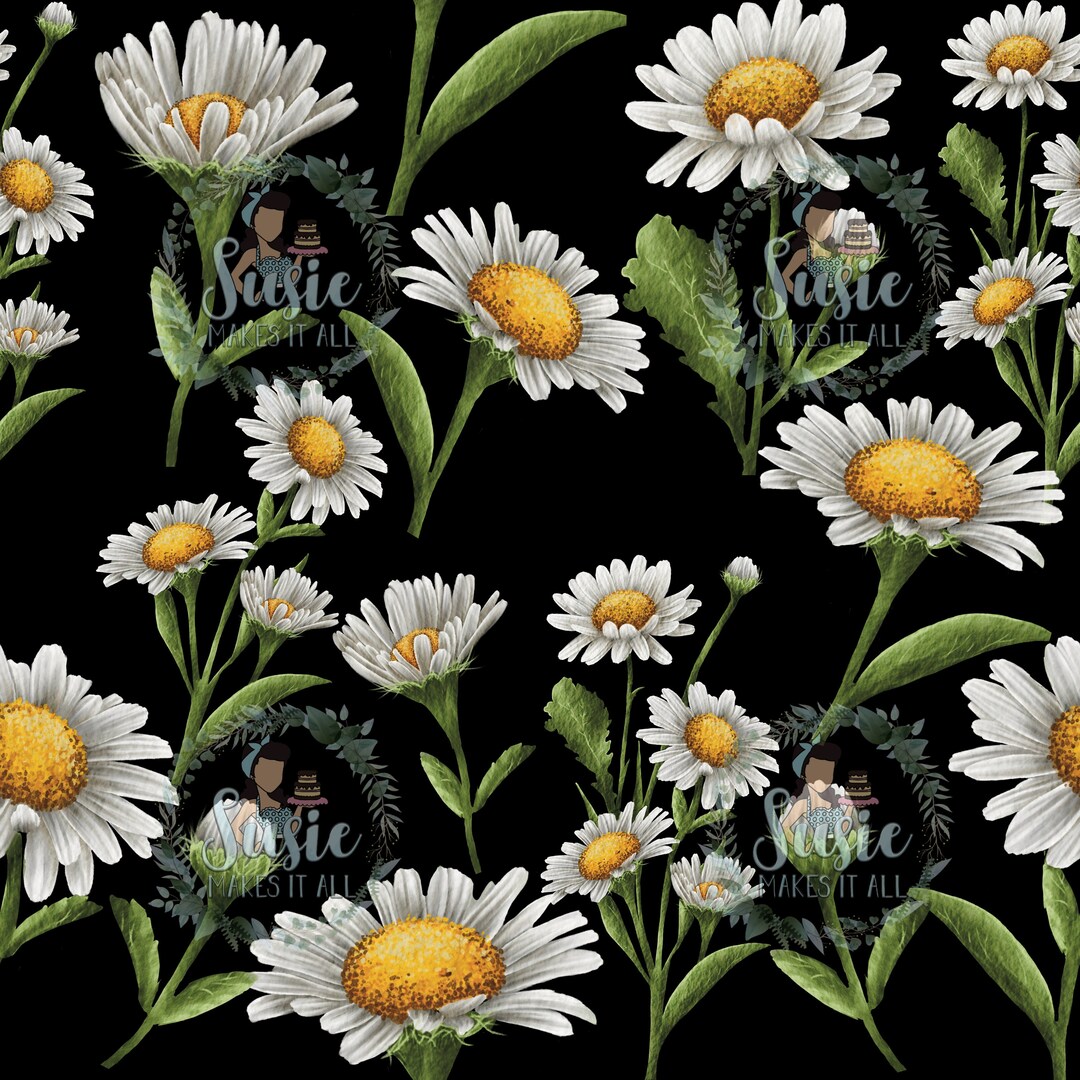 Daisy Flowers on Black Seamless File - Etsy