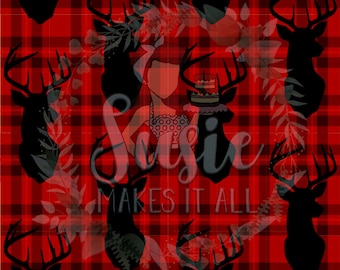 bold deer on plaid