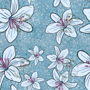 hand drawn lillies on blue seamless file