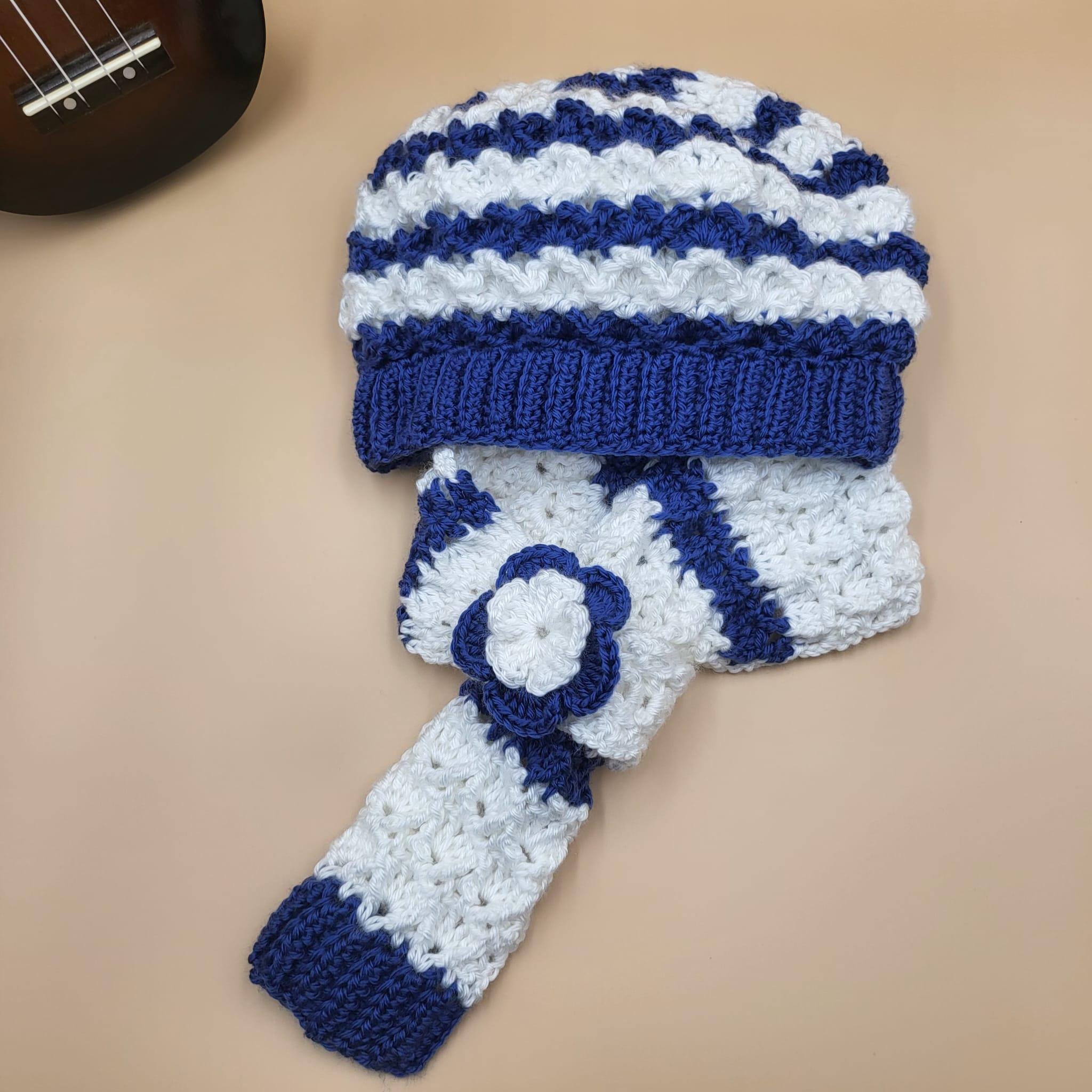 Cozy Knit Hat and Scarf Set - White and Blue Hat Scarf and Gloves Set - Blue Cozy Winter Accessories  main image 3