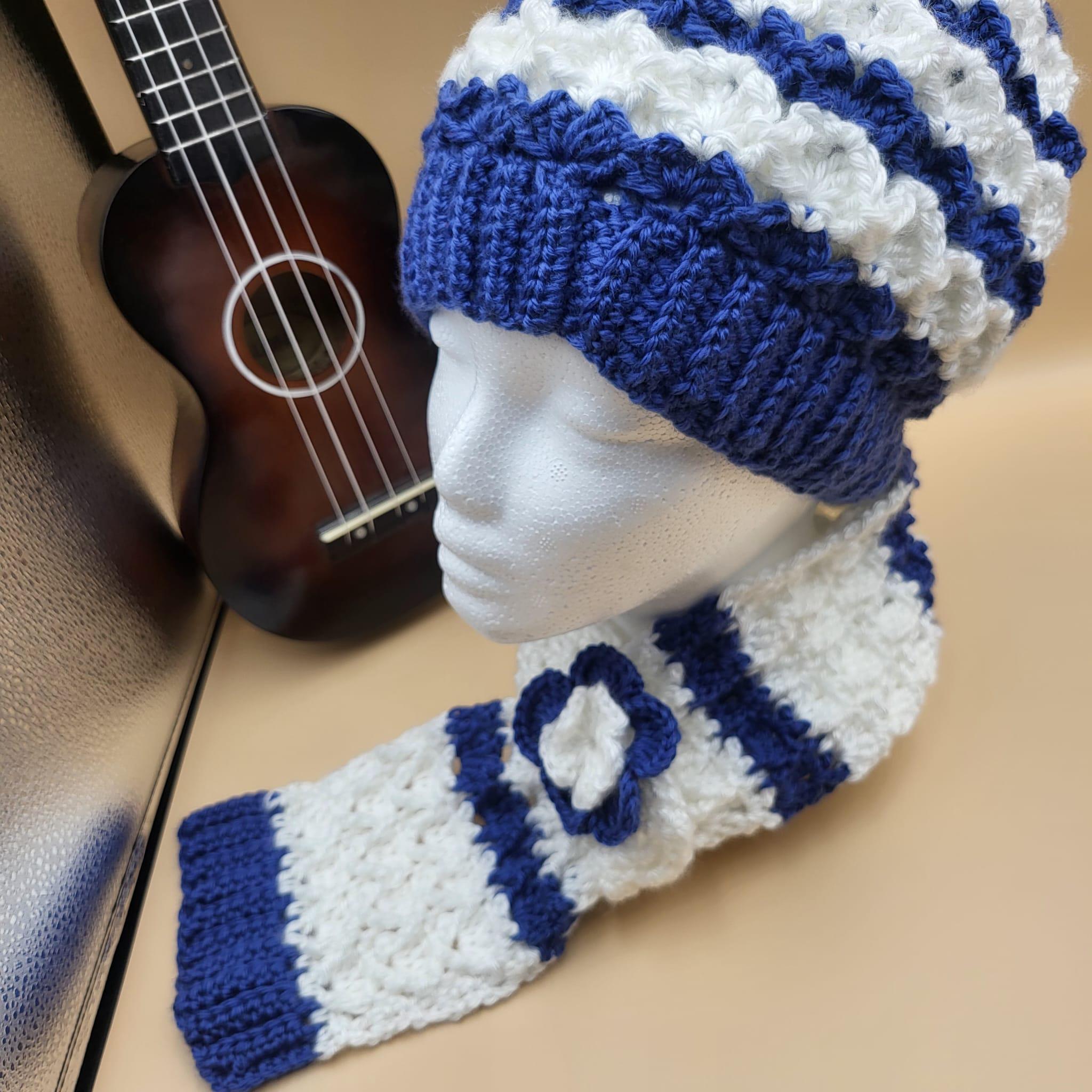 Cozy Knit Hat and Scarf Set - White and Blue Hat Scarf and Gloves Set - Blue Cozy Winter Accessories  main image 2