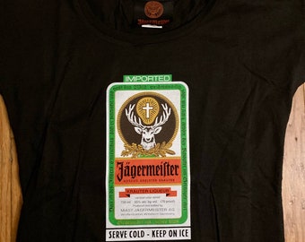 Jagermeister Women's Fitted Tshirt Top Jager Bottle Label Logo - New