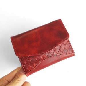 Billetera pequeña de tres pliegues Billetera micro Roja Entrada de nombre y envoltura de regalo gratuitas