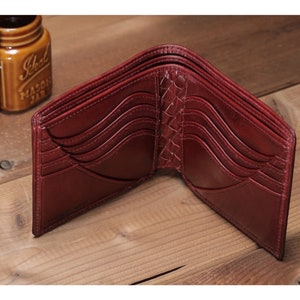 Billetera de cuero plegable, Billetera de arte básico <Rojo> Billetera de cuero japonesa, Billetera personalizada,