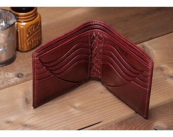 Bifoldleather wallet, Basic Art Wallet <Red> Japanese leather wallet,Personalized wallet,