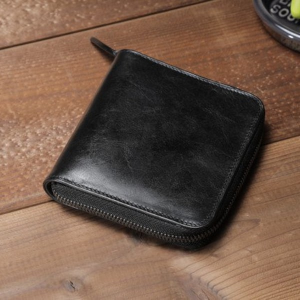 Basic Round zipper art wallet <Black> zipper wallet,folded wallet.japanese leather wallet,zippered wallet,