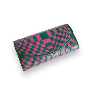 Cartera Larga Intrecciato <Rosa×Verde> Cartera Larga Deformada Intrecciato