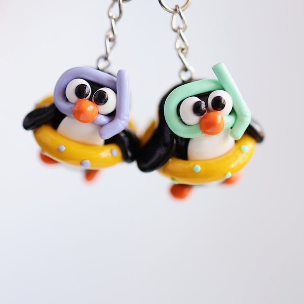 Snorkelling Penguin Keychain - Handmade with polymer clay!