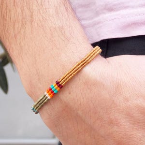 Brown shades Macrame Bracelet: Colorful Striped Waxed Nylon, Adjustable braided Closure