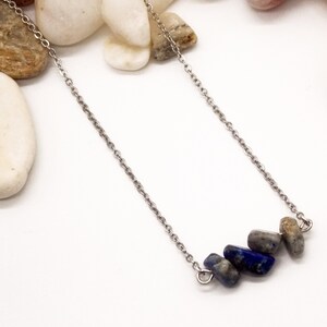 Lapis Lazuli Chip Necklace: Stainless Steel Collarbone Jewelry, Healing stones for Virgo and Sagittarius