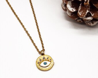 Collar de oro con ojo malvado: cadena de acero inoxidable, dije griego Mati, joyería de protección de Grecia.
