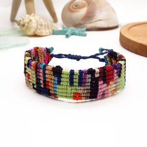 Colorful Patchwork Macrame Bracelet made from Recycled Threads | Sustainable Ethnic Style Waterproof Surfer Bracelet | Handmade Accessory