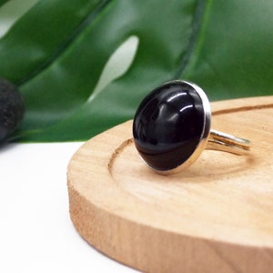 Black Onyx Adjustable Ring: Silver Plated Brass, July Birthstone