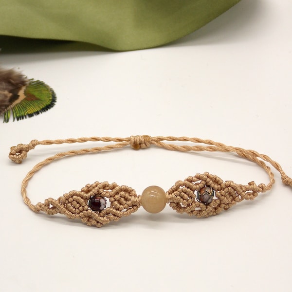 Bracelet surfeur tressé | Brassard étanche | Bracelet en macramé beige avec perles | Bracelet à cordon tissé à la main | Brassard tressé réglable