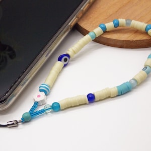 Evil Eye Phone Charm: Heishi Bead Y2k Phone Strap, Mobile accessories
