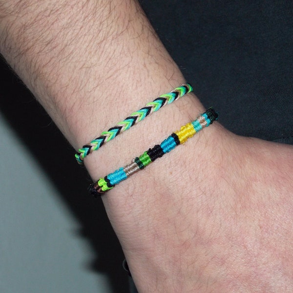 Conjunto de pulseras surfistas de colores / Conjunto de brazaletes multicolores impermeables / 2 pulseras para hombre/mujer / Regalo verde y azul para boho bf/gf