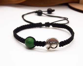 Taurus Bracelet: Green Howlite Power Stone, Zodiac Charm, Celestial sign Armband