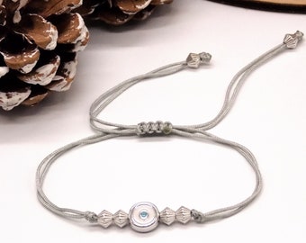 Silver Evil Eye Bracelet: Greek Mati Protection Jewelry, Made in Greece, Minimalist design