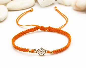 Bracelet hippocampe | Brassard orange avec perles plaquées or 24 carats | Accessoire de rappel de mer | Bijoux avec thème de la mer | Bracelet de cordon d’amitié