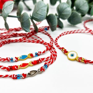 Martenitsa bracelet,little fish Greek Marti armband,Baba marta martisor martinka verore gift,Greek custom evil eye,Traditional march jewelry