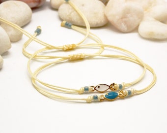 Small fish bracelet | Cream white Pisces sign bracelet, Sea Love Armband, Lucky charm