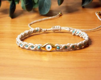 Bracelet En Acier Inoxydable Plaqué Or, Avec œil Grec Et Perles Multicolores - Idée Cadeau Clovers