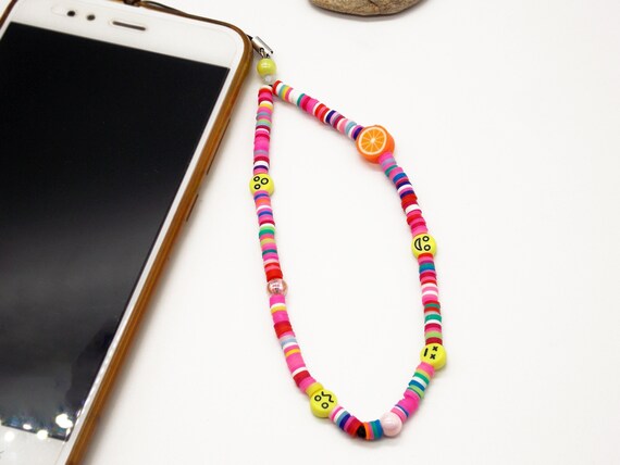 Rainbow Heishi Phone Charm: Smiley Face Beaded Cellphone Strap - Etsy
