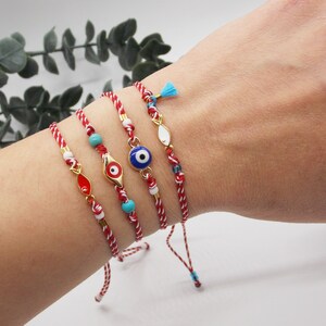 Pulsera griega Martis / Martenitsa / Brazalete de protección solar de marzo / Pulsera de mal de ojo / Martaki tradicional griega / Regalo de pulsera Baba Marta imagen 2