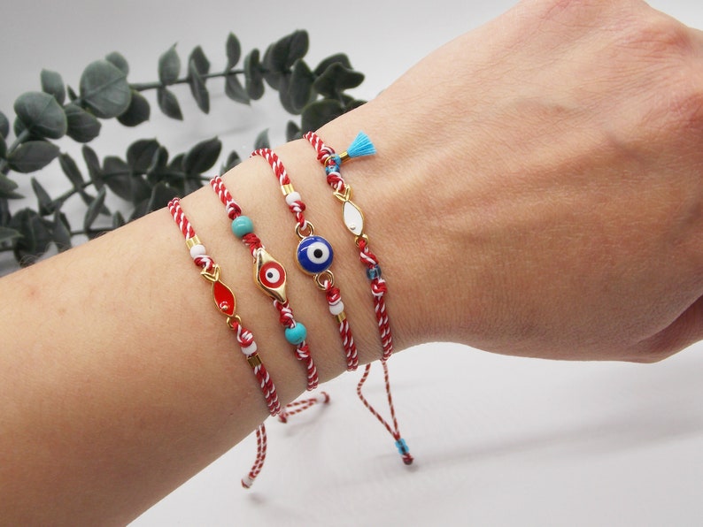 Pulsera griega Martis / Martenitsa / Brazalete de protección solar de marzo / Pulsera de mal de ojo / Martaki tradicional griega / Regalo de pulsera Baba Marta imagen 2