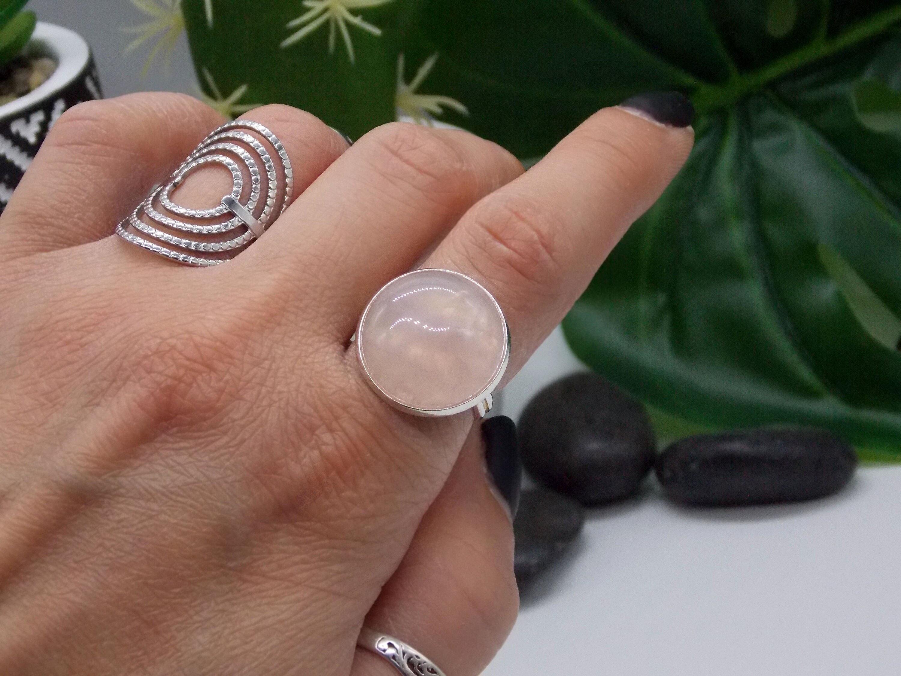 Bague Femme Argent 925 - Jonc Cristal Rose Synthétique - Taille 58 - Occasion