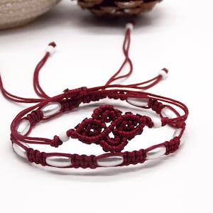 Geflochtenes Armband 2er Set | Rote Armbänder mit Perlen | Armbänder mit Kunststoffperlen | Rote Handgewebte Armband Set | Stack Armbänder für Damen