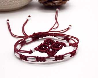 Juego de pulsera trenzada de 2 / Pulseras rojas con cuentas / Brazaletes con perlas de plástico / Juego de pulseras tejidas a mano rojas / Pulseras de pila para mujer