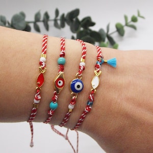 Pulsera griega Martis / Martenitsa / Brazalete de protección solar de marzo / Pulsera de mal de ojo / Martaki tradicional griega / Regalo de pulsera Baba Marta imagen 8