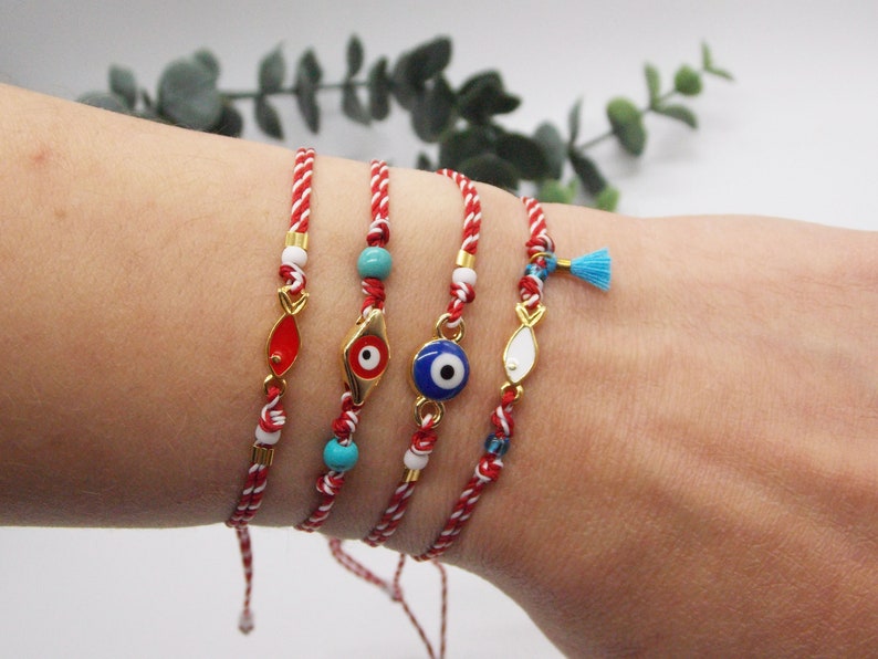 Pulsera griega Martis / Martenitsa / Brazalete de protección solar de marzo / Pulsera de mal de ojo / Martaki tradicional griega / Regalo de pulsera Baba Marta imagen 8