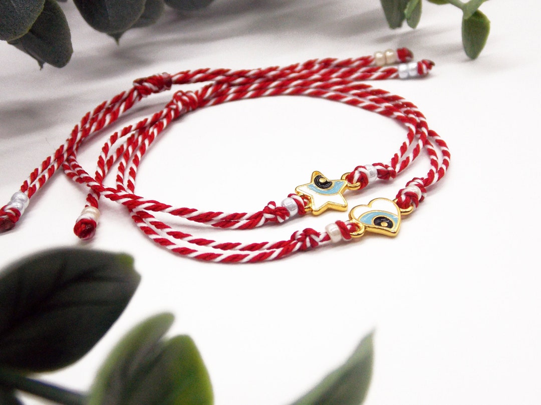 Martis Bracelet With Evil Eye Matching March Bracelets Heart Shape Evil Eye Armband Baba Marta Jewelry Martenitsa Martinka Martisor Gift Etsy