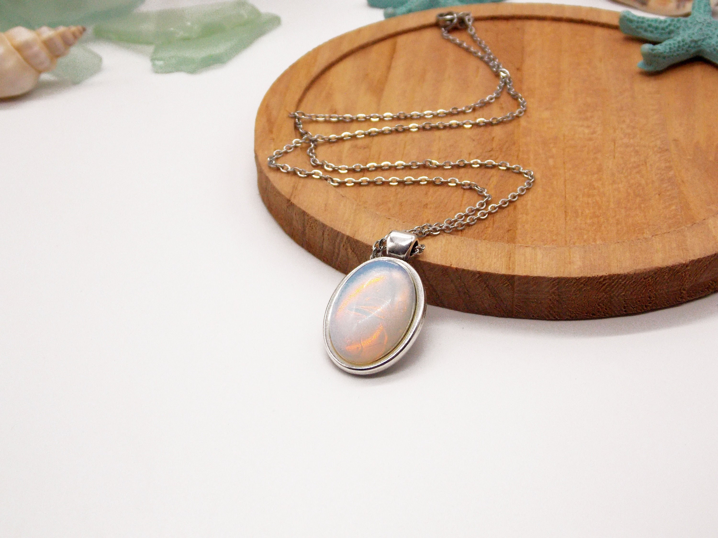 Pendentif Breloque Opale Naturelle Fait Main En Argent 925 - Collier