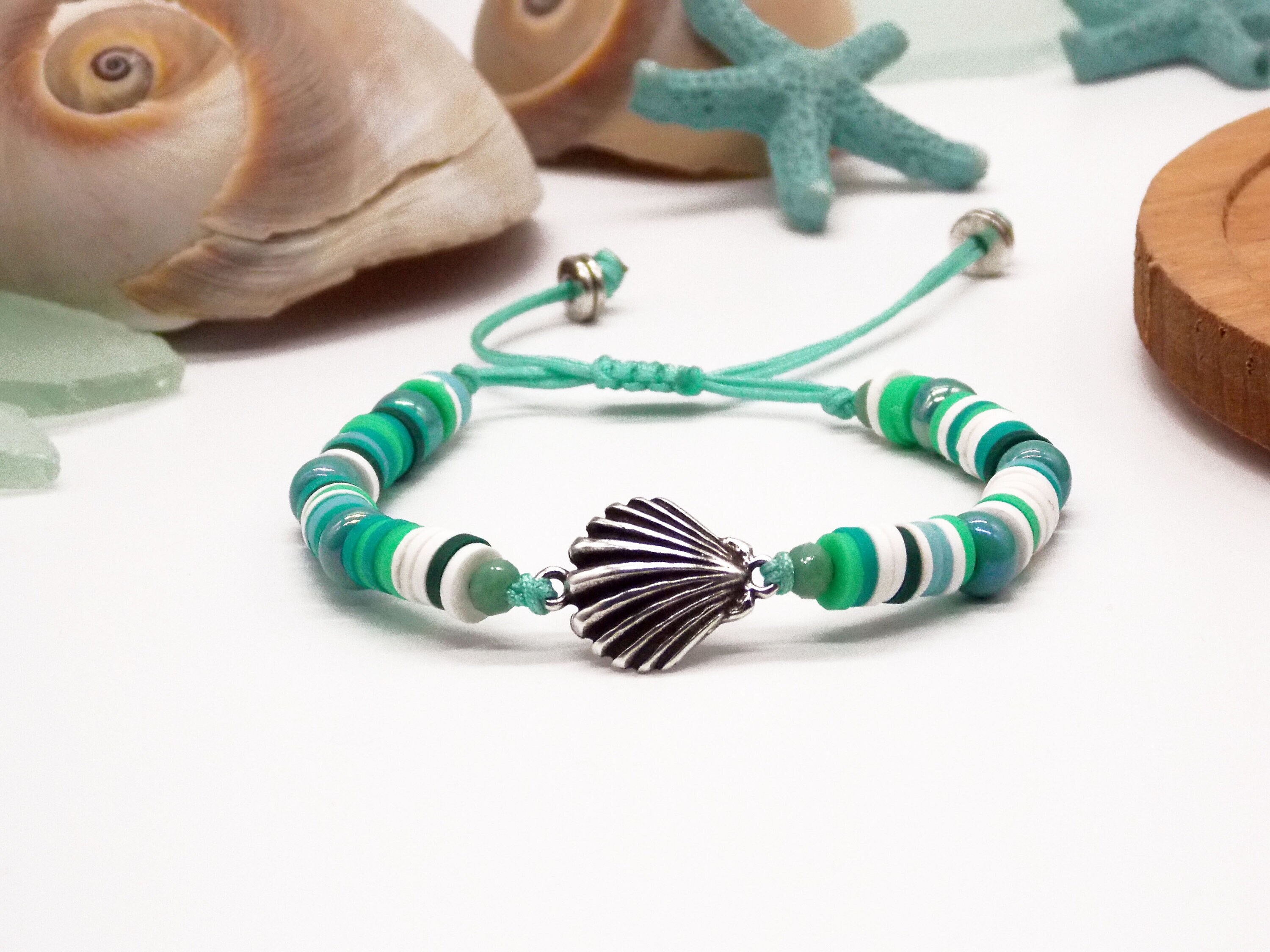 Ensemble Collier + Bracelet Perles Heishi Hématite Et Coquillage - Marque Désirs Essentiels Paris, Neuf Avec étiquettes