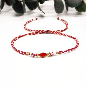 Pulsera griega Martis / Martenitsa / Brazalete de protección solar de marzo / Pulsera de mal de ojo / Martaki tradicional griega / Regalo de pulsera Baba Marta Red fish