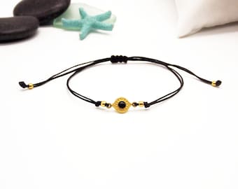 Black Evil Eye Bracelet: Gold Plated Charm, Greek Protection Jewelry, Minimalist armband