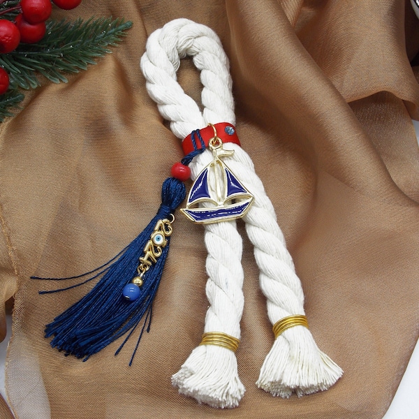 Decorazioni natalizie greche, barca di Natale e malocchio per la casa, portafortuna per il nuovo anno, decorazione melograno 2024, malocchio blu per regalo della casa