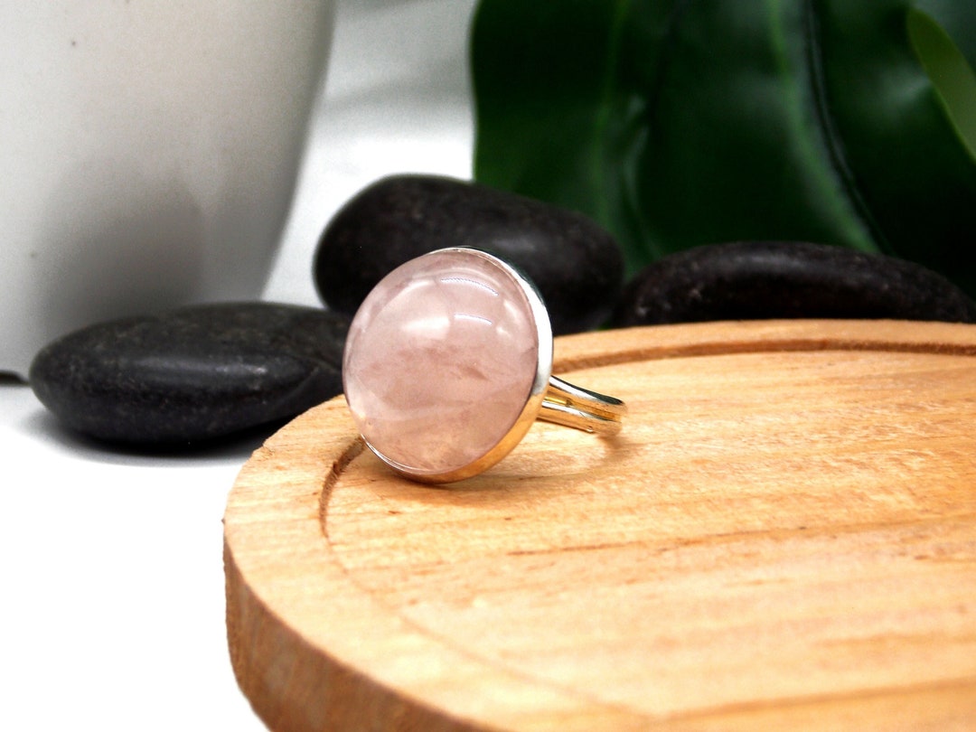 Bague en argent massif sertie d'une superbe rhodochrosite rose - T 57 - Montres & Bijoux
