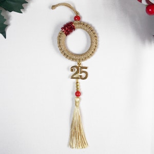 Handwoven macrame Christmas Ornament: Pomegranate New Year 2025 Gift for Tree